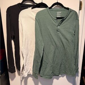Old Navy Men's Long Sleeve Henley (3 total) - Black, White, Green